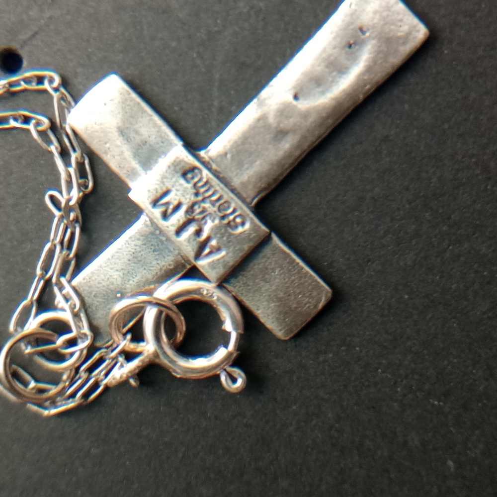 Sterling Silver Stamped Cross Pendant Necklace Signed - Picture 8 of 10